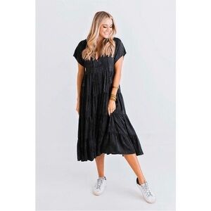 Karlie Green Snake Snakeskin Print Tiered Short Sleeve Midi Dress Size Large